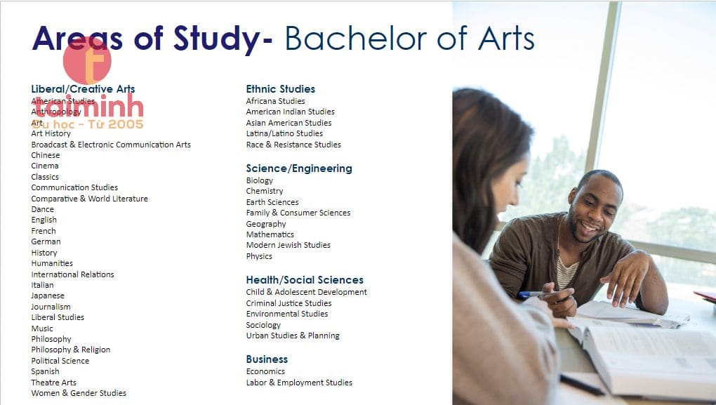 Các chuyên ngành đào tạo Bachelor of Arts của trường San Francisco State University